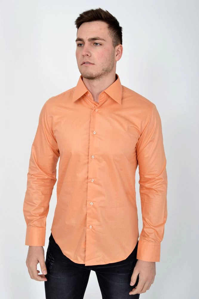 Купить Мужская рубашка с длинными рукавами, нарядная, цвет персиковый, 113RPass003 - Фото №1