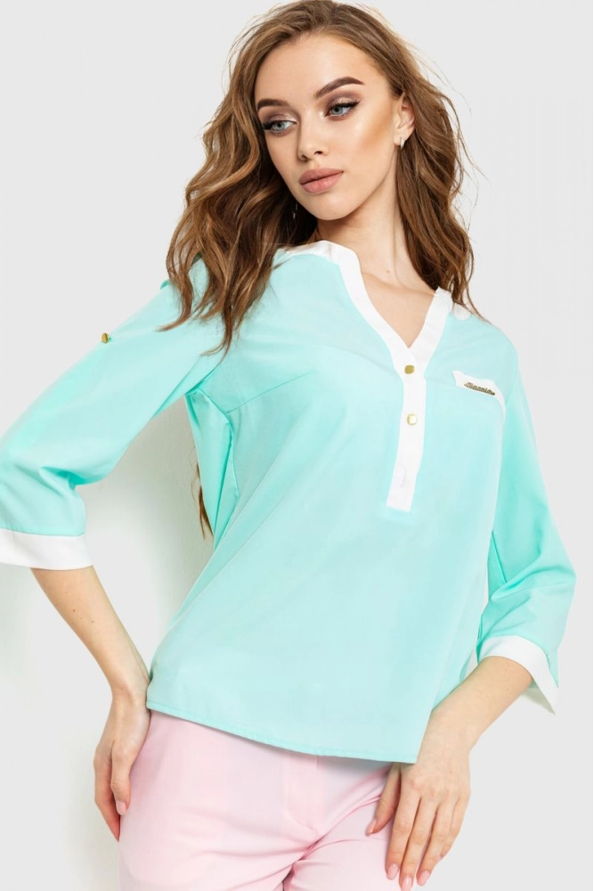 Купити Блуза класична, колір м'ятно-білий, 230R154 оптом - Фото №1