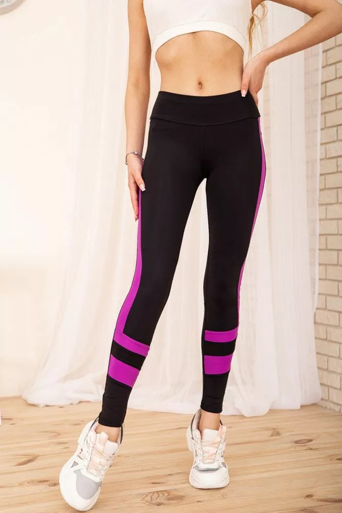 Купити Чорні лосини для спорту з неоновими вставками колір Фіолетовий 172R014 - Фото №1