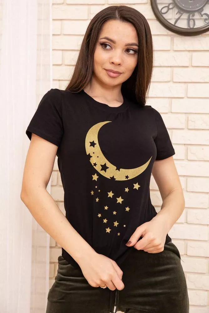Купити Чорна жіноча футболка, з бавовни, 102R189 - Фото №1