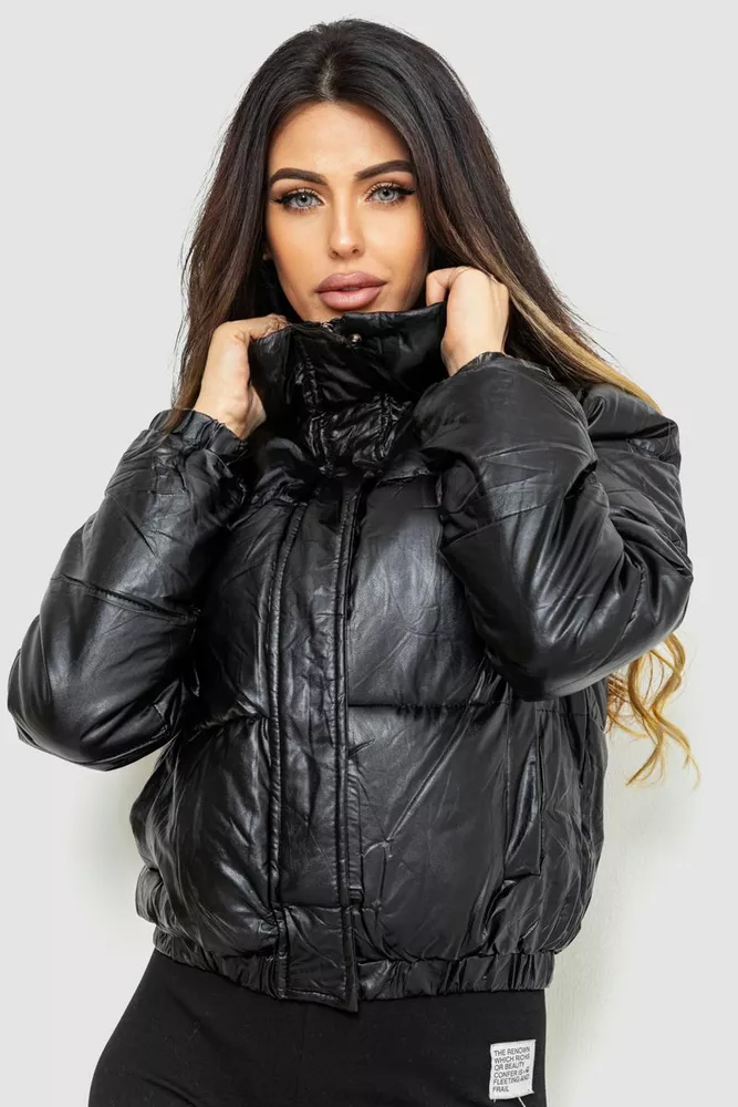 Купити Куртка жіноча з еко-шкіри на синтепоні, колір чорний, 129R2810 - Фото №1