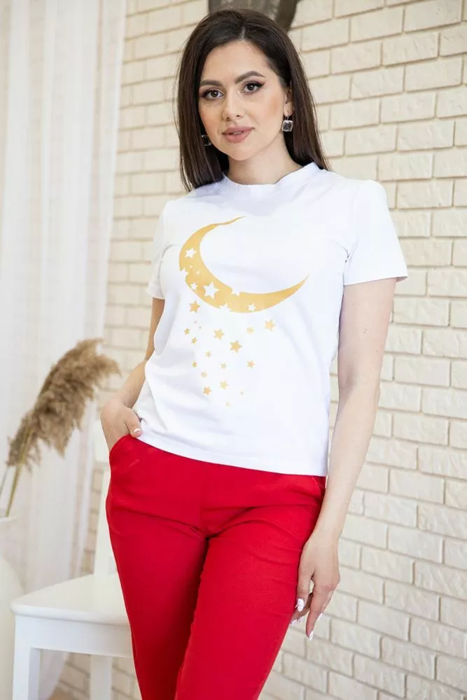 Купить Белая женская футболка, из хлопка, 102R189 - Фото №1