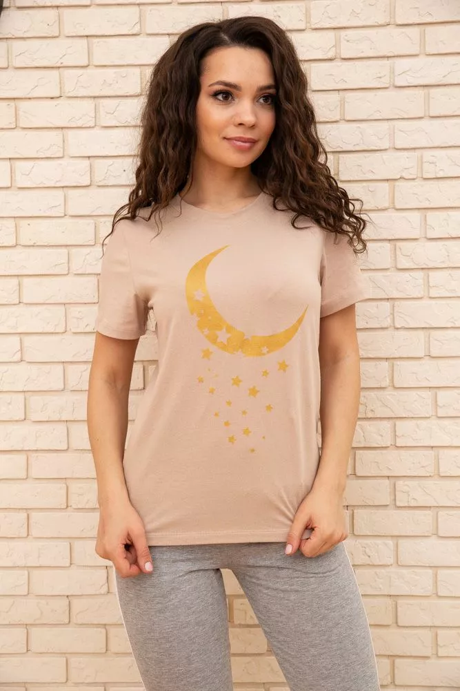 Купить Бежевая женская футболка, из хлопка, 102R189 - Фото №1