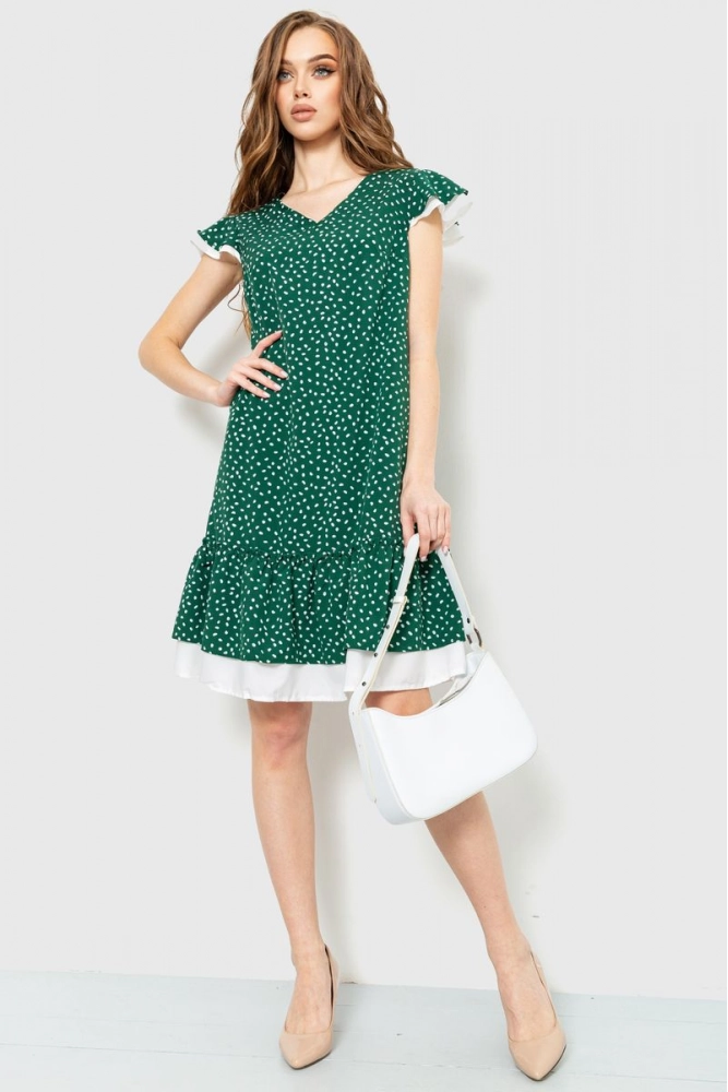 Купити Сукня у горох, колір зелений, 230R013-1 - Фото №1