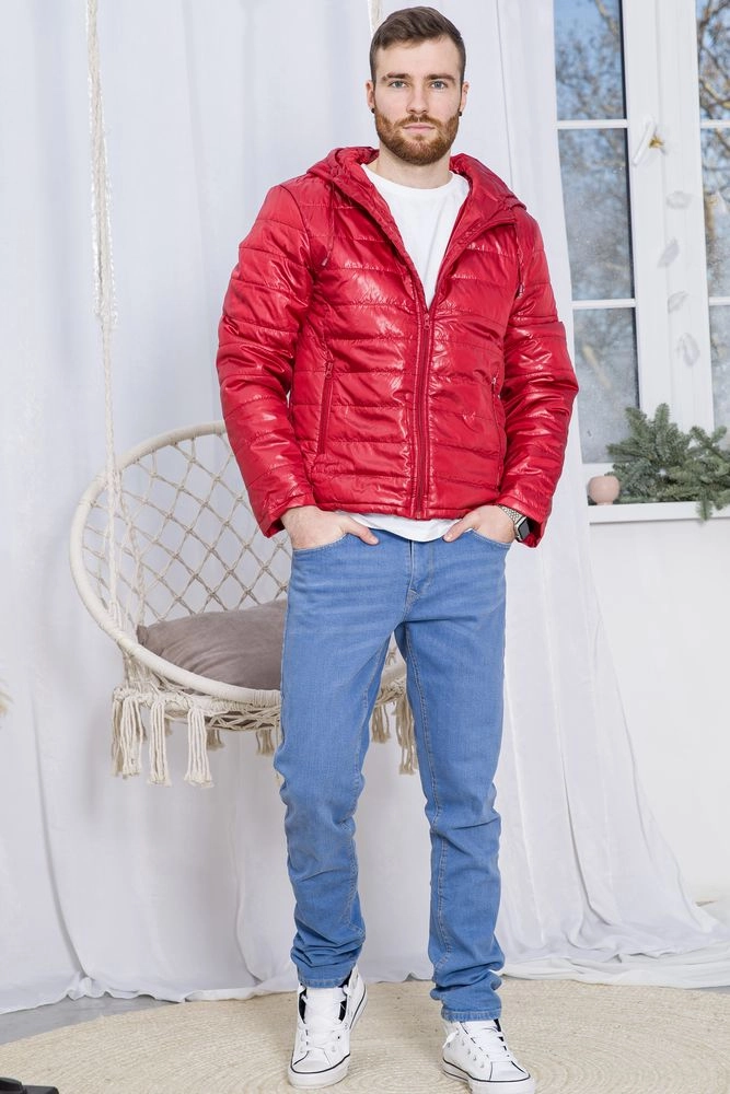 Купити Чоловіча демісезонна куртка з капюшоном червоного кольору 182R300 оптом - Фото №1
