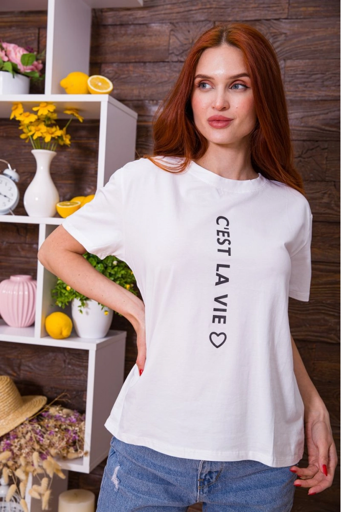 Купити Вільна жіноча футболка колір Білий 198R018 оптом - Фото №1