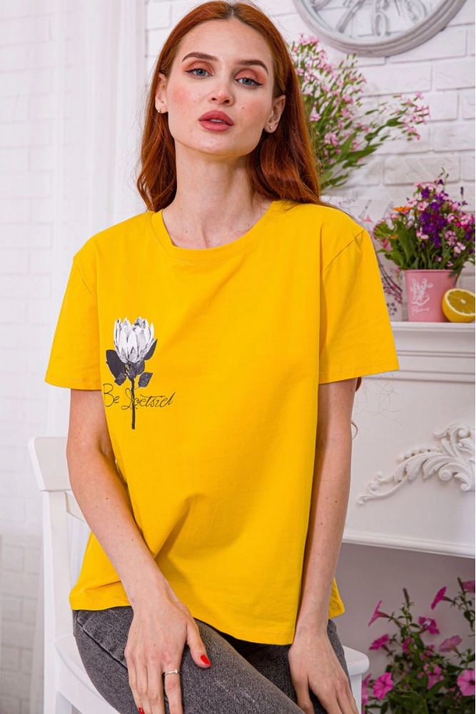 Купити Жіноча гірчична футболка з принтом 198R020 оптом - Фото №1
