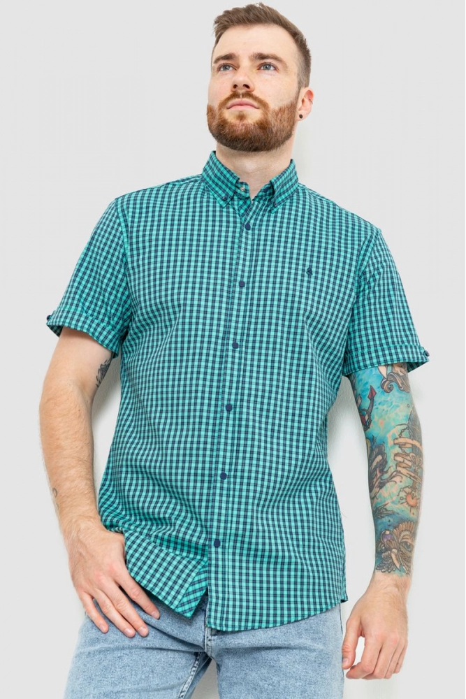 Купить Рубашка мужская в клетку, цвет зеленый, 214R2445 - Фото №1