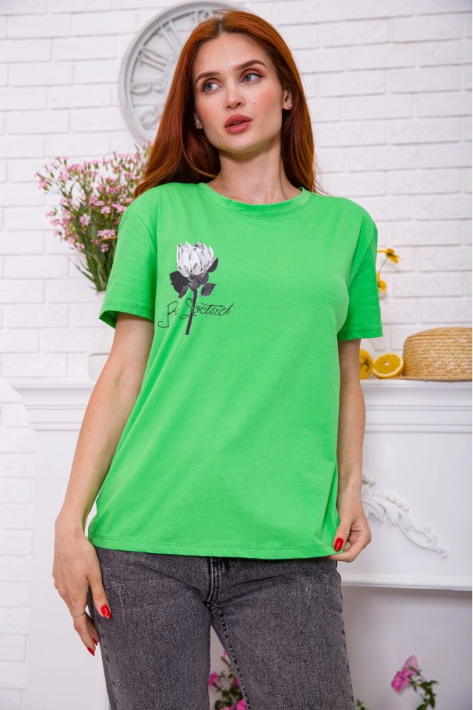 Купити Жіноча салатова футболка з принтом 198R020 оптом - Фото №1