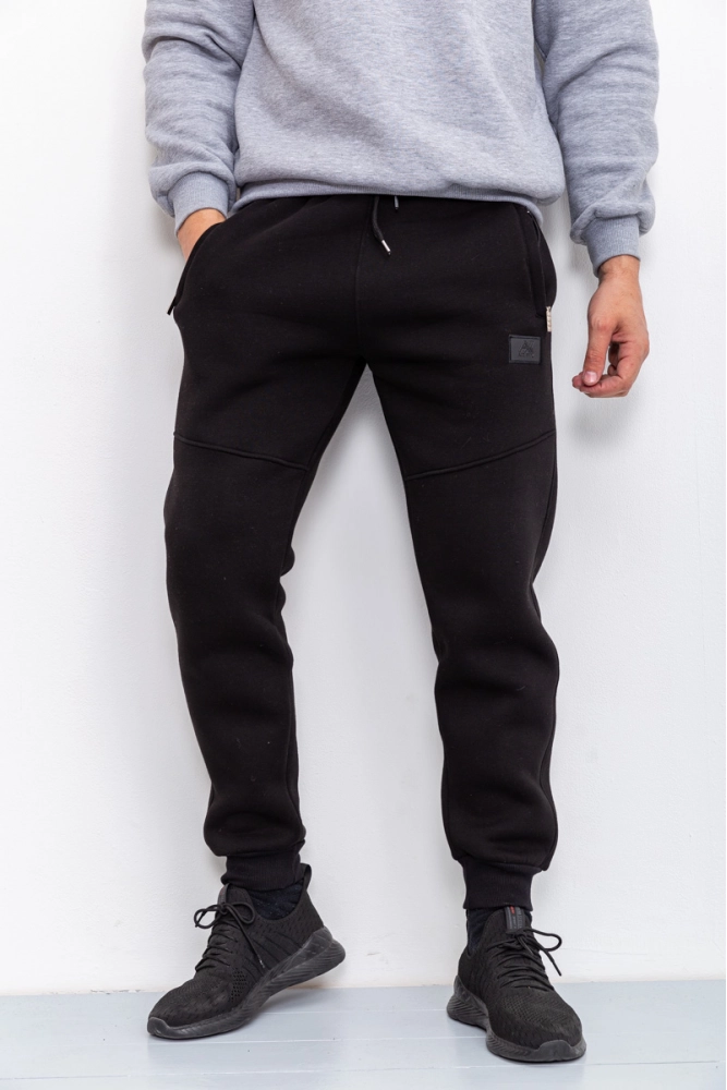 Купить Спорт штаны мужские на флисе, цвет черный, 211R2072 - Фото №1
