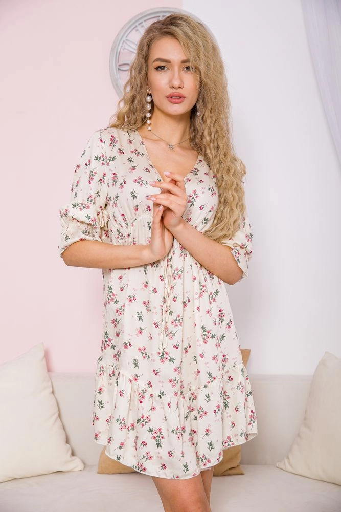 Купить Платье с цветочным принтом, цвет кремово-розовый, 115R0400-2 - Фото №1