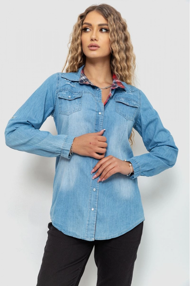 Купить Рубашка женская джинсовая, цвет голубой, 235R3628 - Фото №1