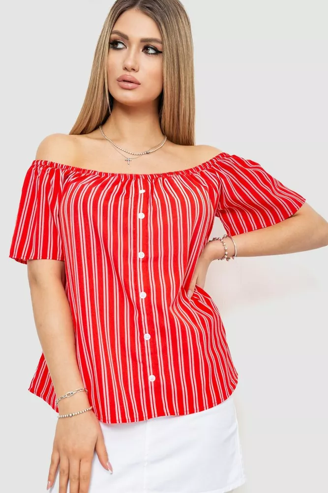 Купити Блуза в смужку, колір червоний, 244R088-1 - Фото №1