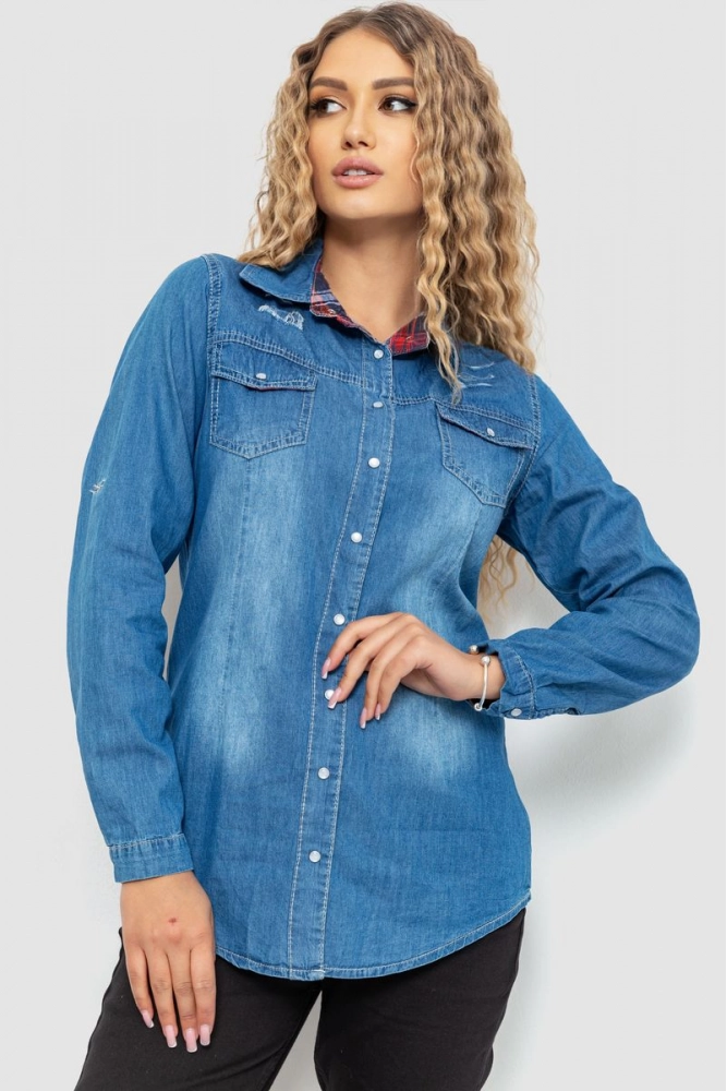 Купить Рубашка женская джинсовая, цвет синий, 235R3628 - Фото №1