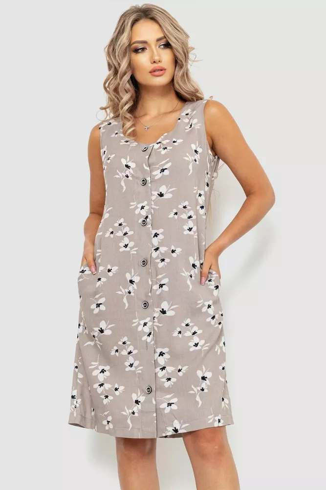 Купить Платье-халат женский с цветочным принтом на пуговицах, цвет мокко, 102R349 - Фото №1
