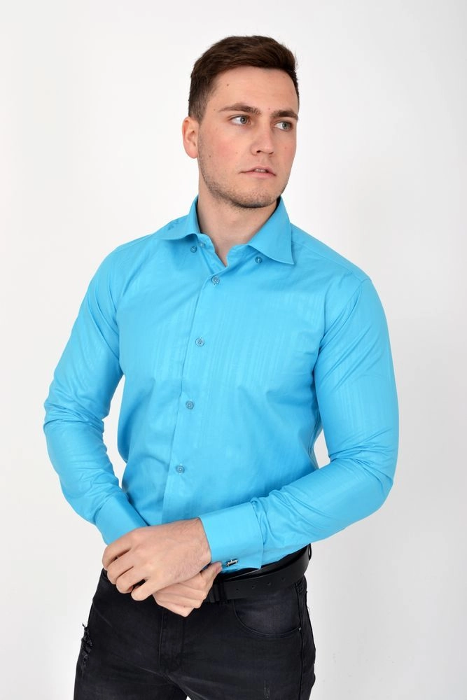 Купить Мужская рубашка из полированного хлопка 889-25 Голубая - Фото №1