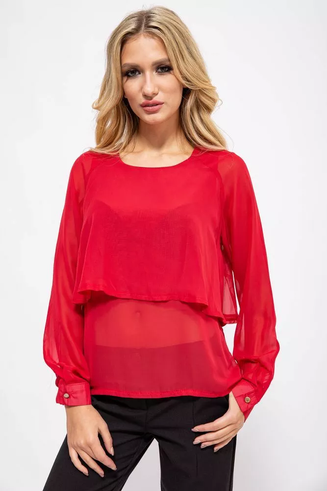 Купити Офісна блуза з довгими рукавами, червоного кольору, 115R038 - Фото №1