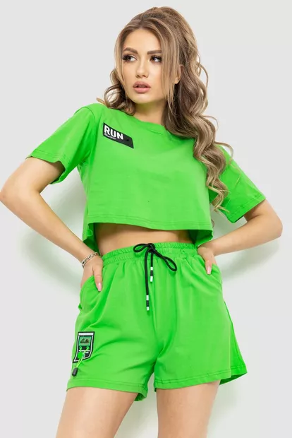 Костюм жіночий повсякденний футболка+шорти, колір світло-зелений, 198R125
