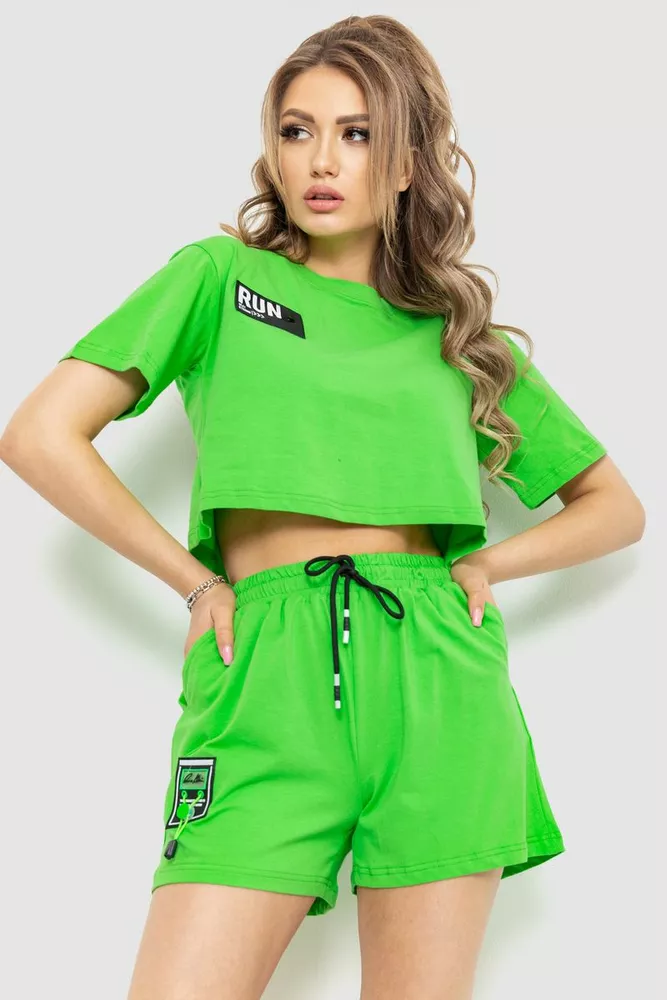 Купить Костюм женский повседневный футболка +шорты, цвет светло-зеленый, 198R125 - Фото №1