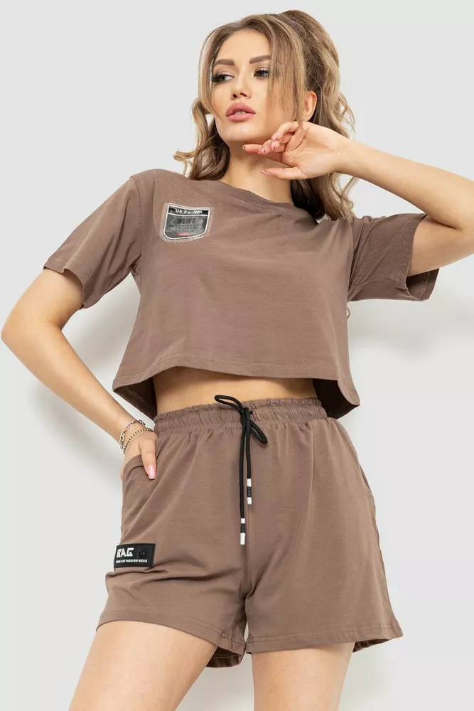 Купити Костюм жіночий повсякденний футболка+шорти, колір коричневий, 198R2011 оптом - Фото №1