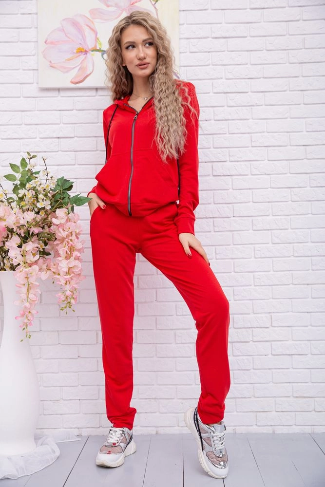Купити Спортивний жіночий костюм штани + кофта на блискавці червоного кольору 102R273 - Фото №1
