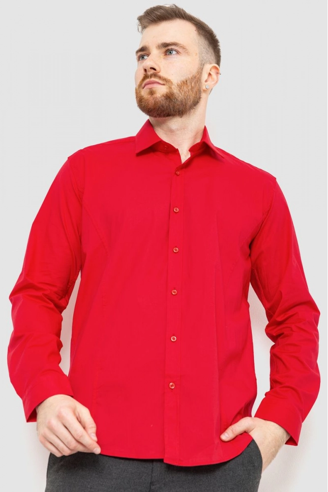 Купить Рубашка мужская классическая однотонная  -уценка, цвет красный, 186R30-U - Фото №1