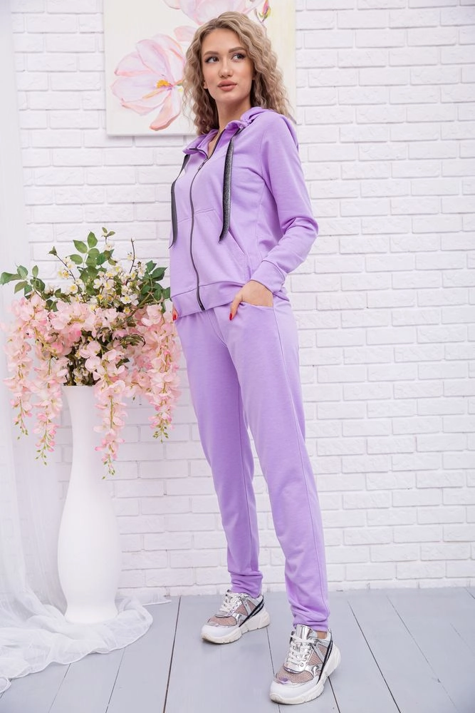 Купити Спортивний жіночий костюм штани + кофта на блискавці бузкового кольору 102R273 - Фото №1