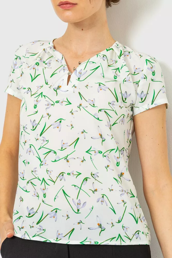 Купити Блуза з квітковим принтом, колір молочно-зелений, 230R112-2 - Фото №1