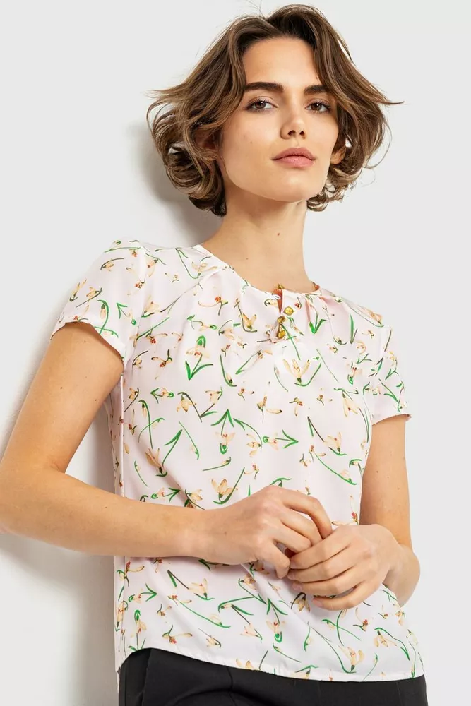 Купити Блуза з квітковим принтом, колір рожево-зелений, 230R112-2 оптом - Фото №1