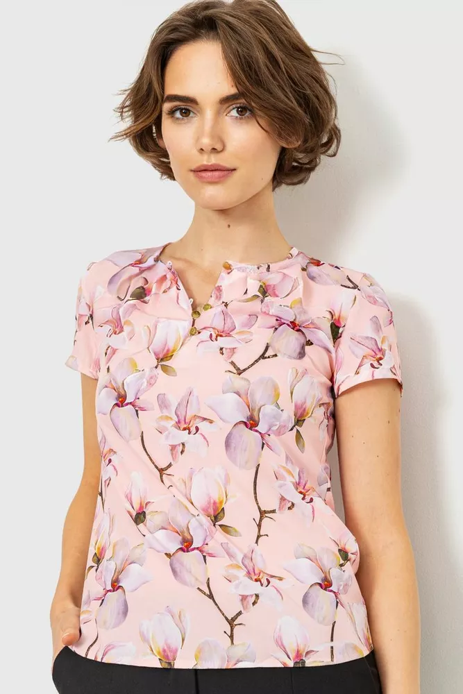 Купить Блуза с цвветочным принтом, цвет персиковый, 230R112-2 - Фото №1