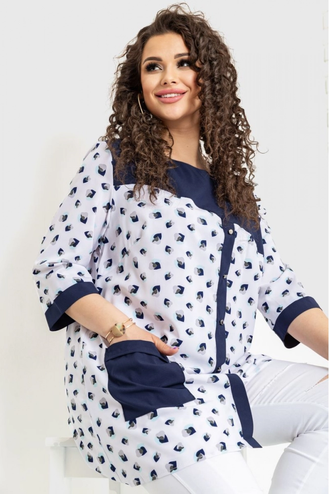 Купити Блуза батал, колір біло-синій, 230R147-2 - Фото №1