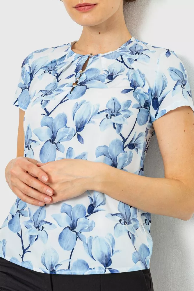 Купити Блуза з квітковим принтом, колір блакитний, 230R112-2 - Фото №1