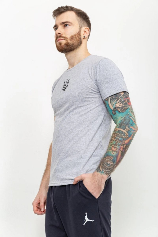 Купити Чоловіча футболка з тризубом  -уцінка, колір світло-сірий, 226R022-U-4 - Фото №1