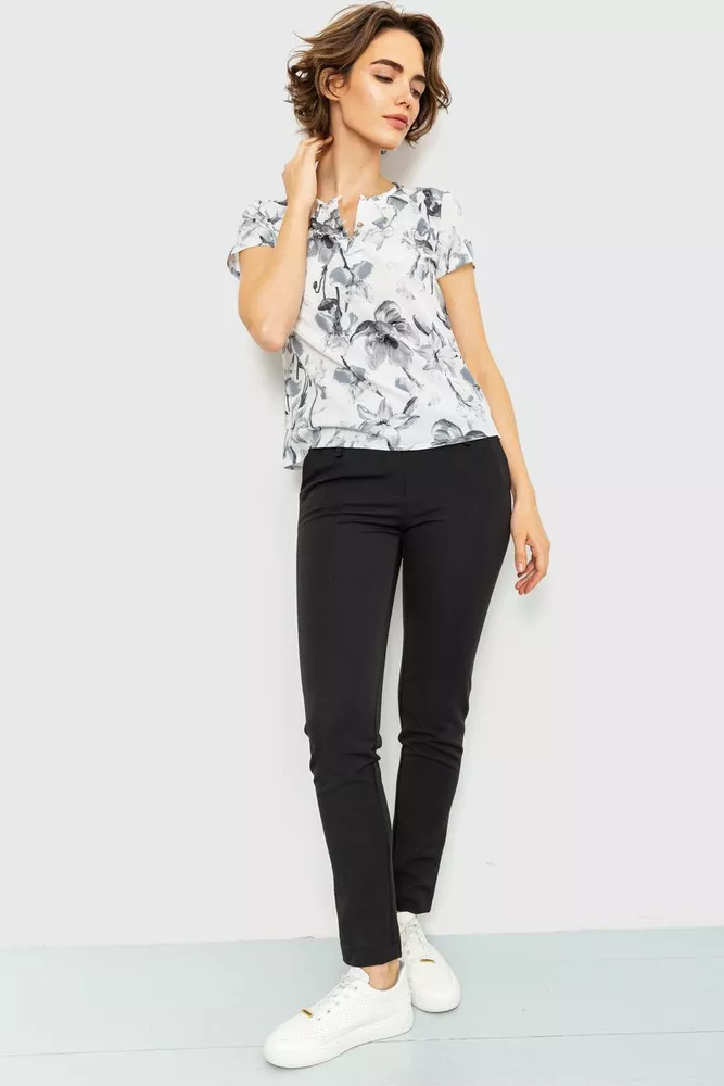 Купить Блуза с цвветочным принтом, цвет серый, 230R112-2 оптом - Фото №1