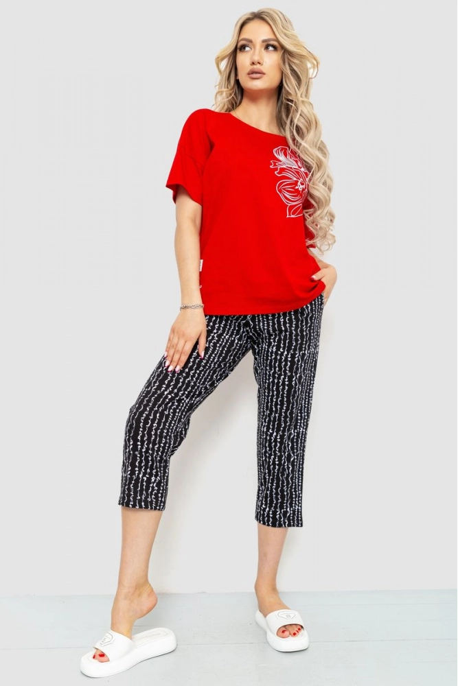Купити Жіноча піжама з принтом, колір червоно-чорний, 219RF-763 - Фото №1