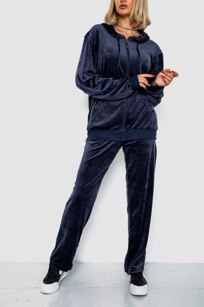 Купити Спорт костюм жіночий велюровий, колір темно-синій, 244R9110 оптом - Фото №1