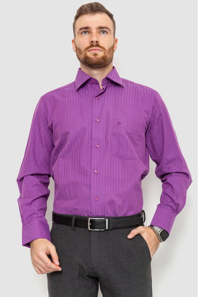 Купити Рубашка мужская классическая в полоску, колір фіолетовий, 201R120 оптом - Фото №1