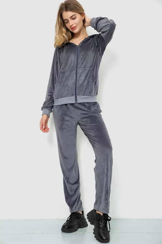 Купити Спорт костюм жіночий велюровий, колір сірий, 244R9110 оптом - Фото №1