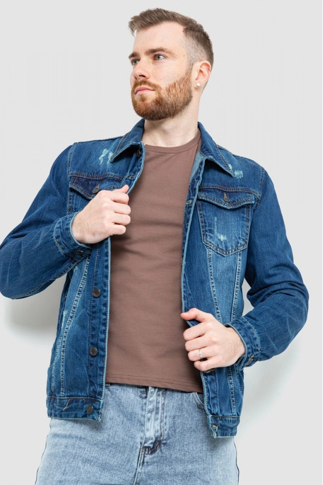 Купити Куртка чоловіча джинсова рвана, колір синій, 157R0177 оптом - Фото №1