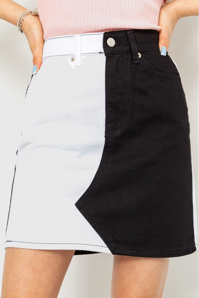 Купить Джинсовая юбка двухцветная, цвет черно-белый, 214R441 оптом - Фото №1