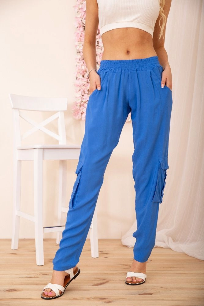 Купить Летние женские брюки карго на резинке цвет Электрик 172R14-2 - Фото №1