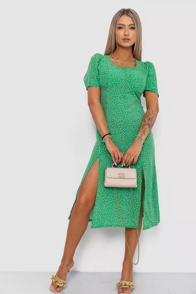 Купити Сукня в горох, колір зелений, 240R6880 оптом - Фото №1