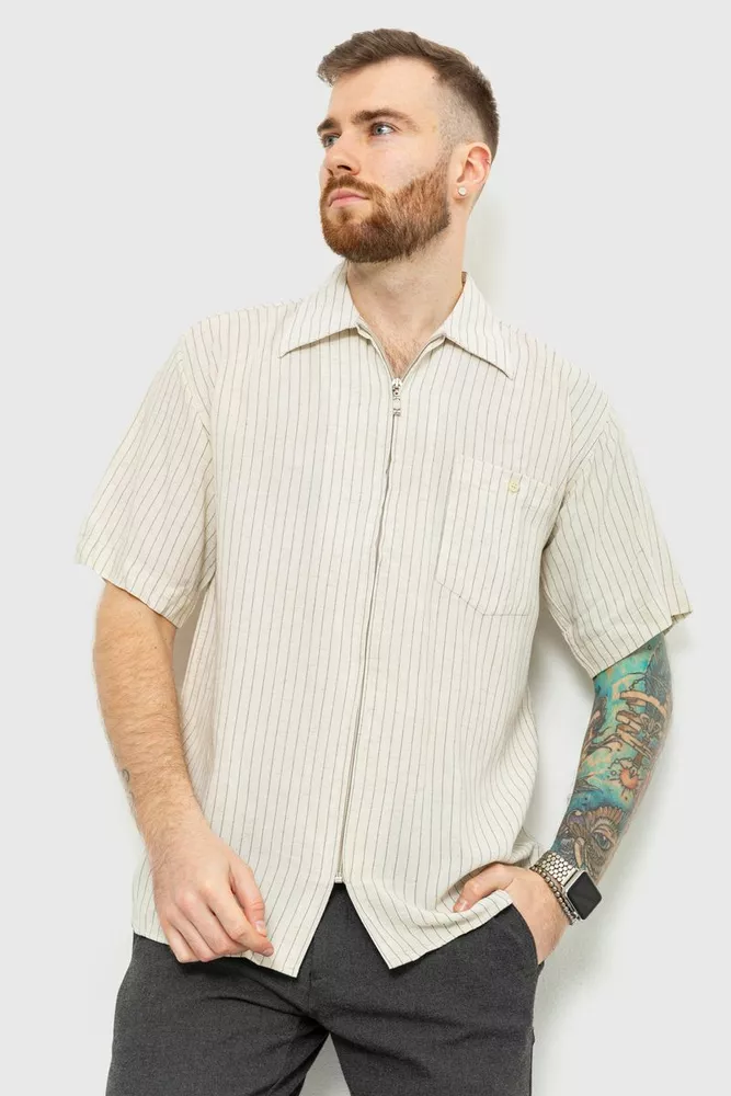 Купить Рубашка мужская в полоску, цвет бежево-серый, 167R957 оптом - Фото №1