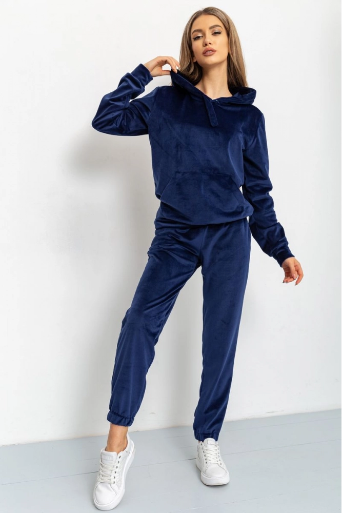 Купити Спорт костюм жіночий велюровий, колір темно-синій, 227R277 - Фото №1