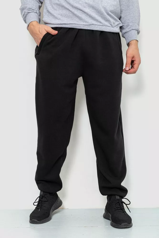 Купить Спорт штаны мужские на флисе, цвет черный, 244R4868 - Фото №1