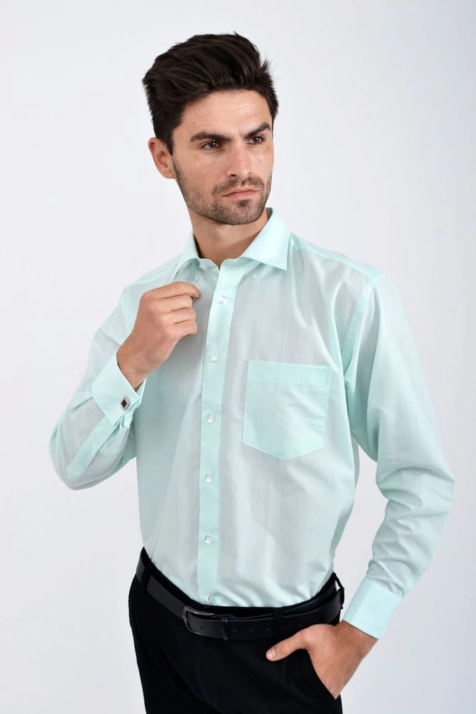 Купить Мужская однотонная рубашка мятного цвета повседневная 502-227 - Фото №1