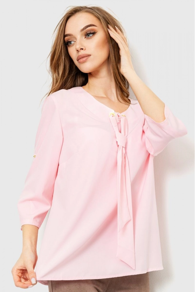 Купити Блуза однотонна 230R150, колір світло-рожевий, 230R150-8 оптом - Фото №1