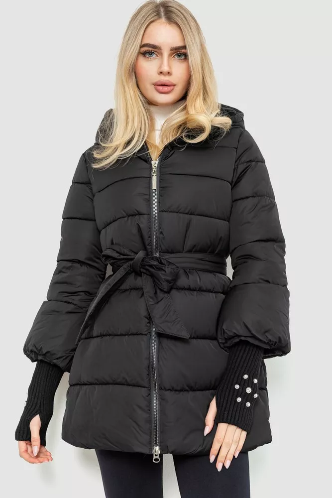 Купити Куртка жіноча однотонна, колір чорний, 131R5219 - Фото №1