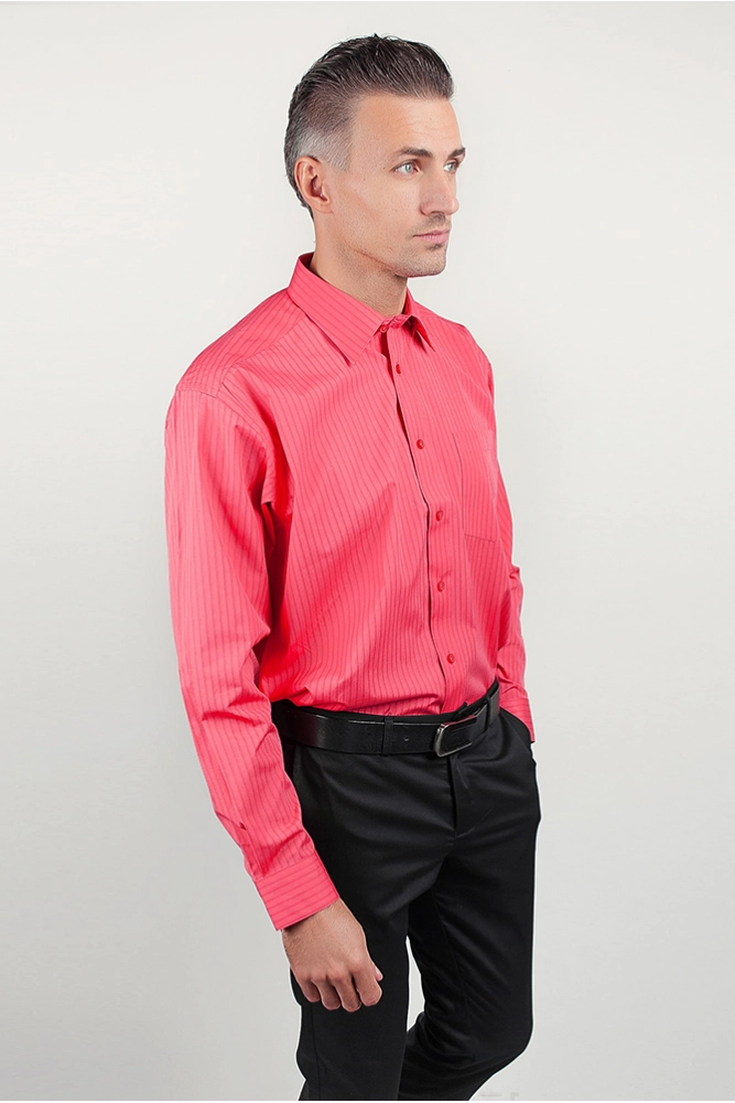 Купить Рубашка мужская коралловая нарядная, атласная полоска 878-72 - Фото №1