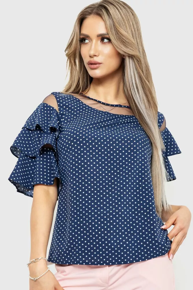 Купити Блуза в горох, колір темно-синій, 230R151-8 - Фото №1